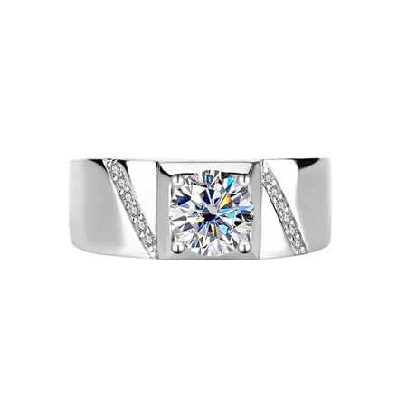 Round Cut Moissanite Diamond White 925 Sterling Silver Men's Ring
