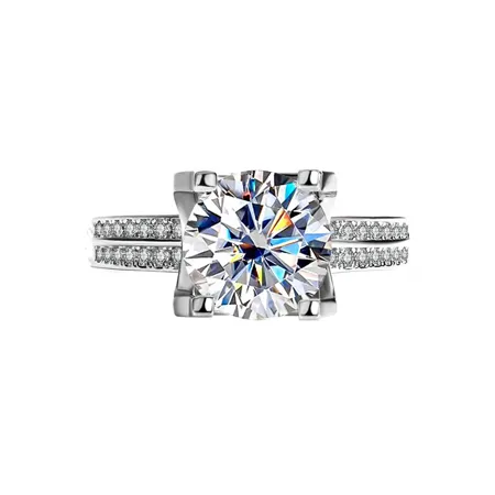 Round Cut Moissanite Diamond White 925 Sterling Silver Classic Engagement Ring