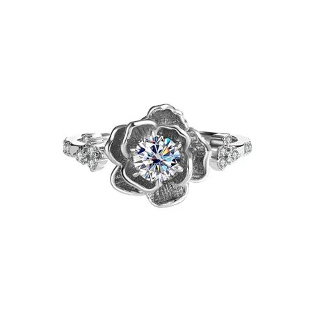 Round Cut Moissanite Diamond White 925 Sterling Silver Art Deco Engagement Ring