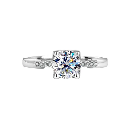 Round Cut Moissanite Diamond White 925 Sterling Silver Classic Engagement Ring