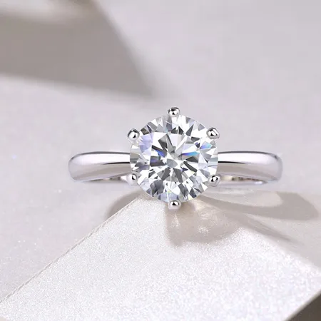 Round Cut Moissanite Diamond White 925 Sterling Silver Solitaire Engagement Ring