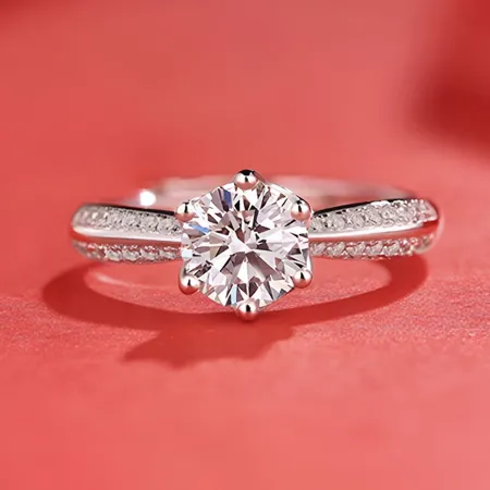 Round Cut Moissanite Diamond White 925 Sterling Silver Adjustable Size Engagement Ring