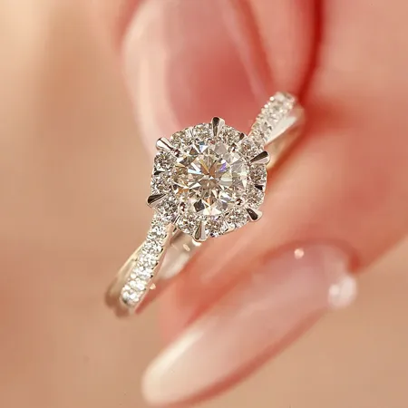 Round Cut Moissanite Diamond White 925 Sterling Silver Halo Engagement Ring