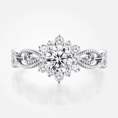 Round Cut Moissanite Diamond White 925 Sterling Silver Halo Engagement Ring