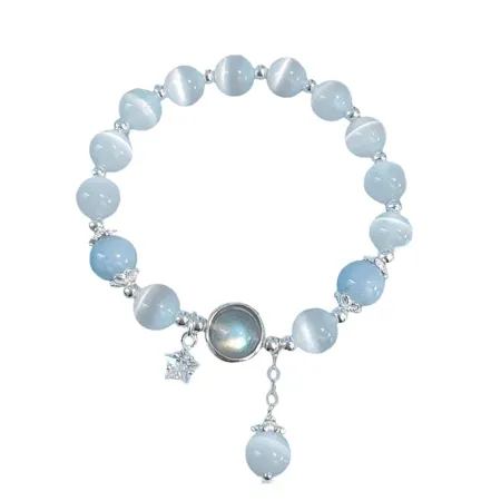Light Blue Opal Crystal 925 Sterling Silver 7" Bracelet