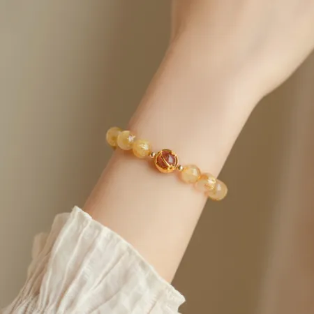 Yellow Crystal 925 Sterling Silver Yellow Gold 7" Bracelet