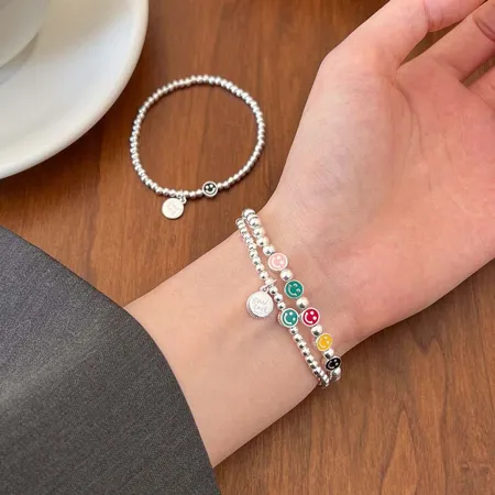 Good Luck 5 Smiley Faces 925 Sterling Silver 6" Bracelet