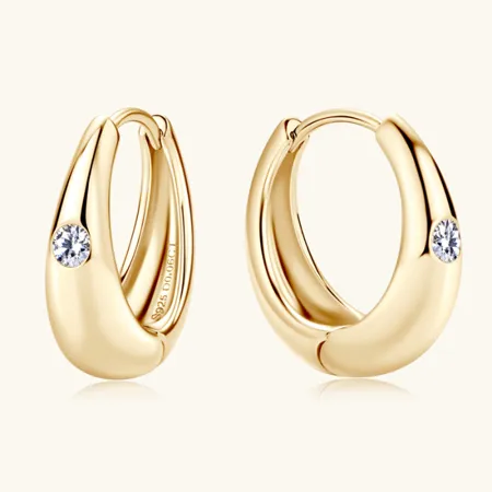 Diamond White Yellow Gold 925 Sterling Silver Hoops Earrings