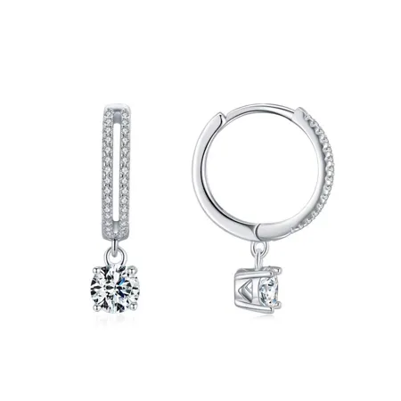 Round Diamond White 925 Sterling Silver Drop Earrings