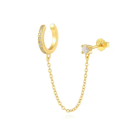 Round Diamond White 925 Sterling Silver Yellow Gold Threader Earrings