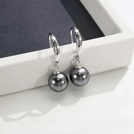 Round Black Pearl 925 Sterling Silver Drop Earrings