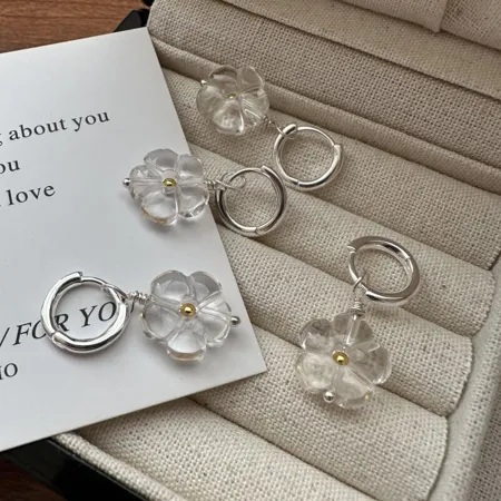 925 Sterling Silver Crystal Quartz Floral Earrings