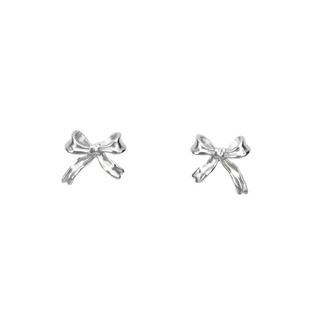 Platinum Plated Ribbon Stud Earrings