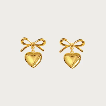 18K Gold Plated Ribbon Heart Drop Earrings