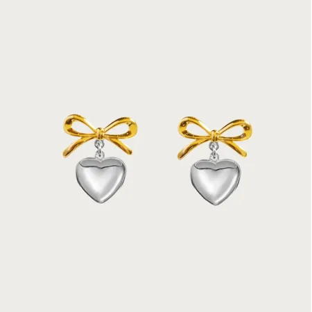 Platinum Plated Ribbon Heart Drop Earrings