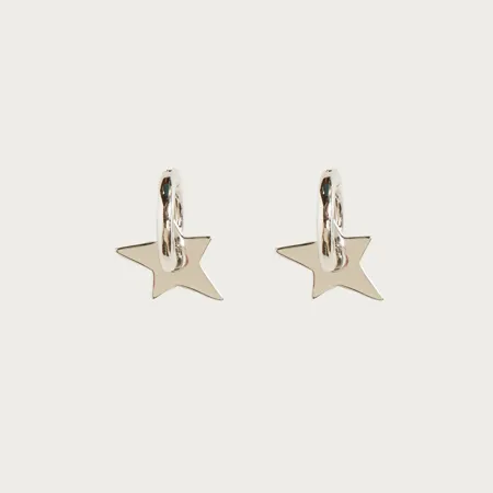 925 Sterling Silver Needle Star Hoop Earrings