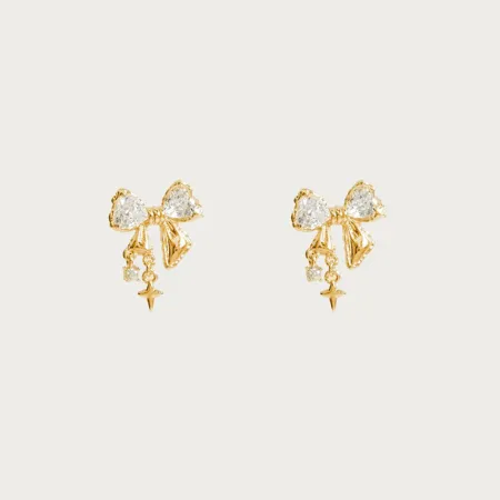 18K Gold Plated 925 Sterling Silver Bow Stud Earrings