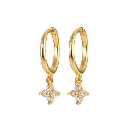 18K Gold Plated 925 Sterling Silver Clover Mini Hoop Earrings