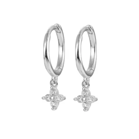 Platinum Plated 925 Sterling Silver Clover Mini Hoop Earrings