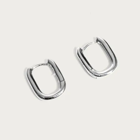 Platinum Plated 925 Sterling Silver Link Hoop Earrings