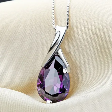 Pear Cut Amethyst Purple 925 Sterling Silver 16" Necklace