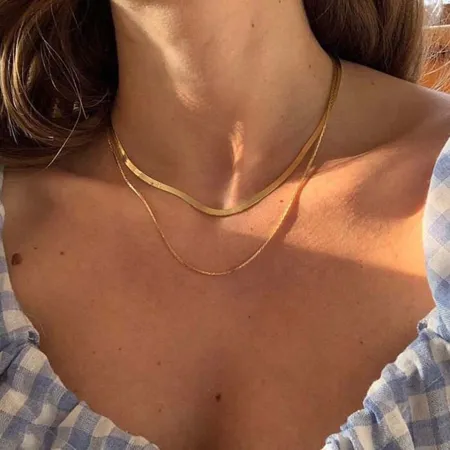 Titanium 17" Yellow Gold 2 Layered Chain Necklace