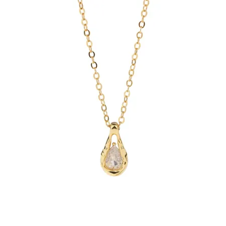 Pear Diamond White 925 Sterling Silver Yellow Gold 16" Necklace