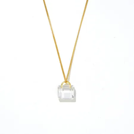 Handbag 925 Sterling Silver Crystal Quartz Yellow Gold 16.5 Inches Necklace