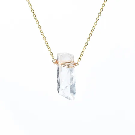 Crystal Quartz Yellow Gold 16 Inches Necklace
