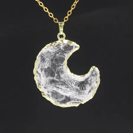 Moon Crystal Quartz Yellow Gold 16 Inches Necklace