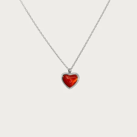 Platinum Plated Carnelian Heart Necklace