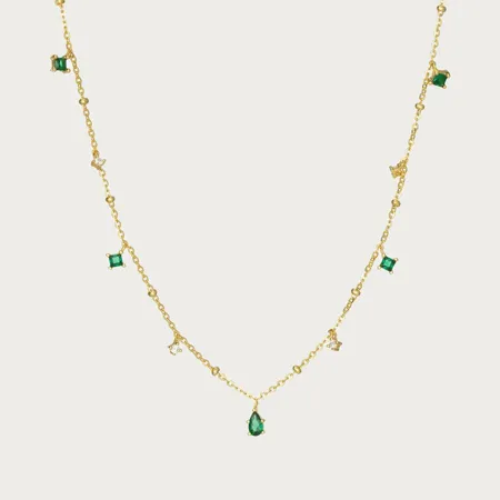 18K Gold Plated 925 Sterling Silver Emerald Green Necklace