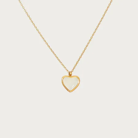 18K Gold Plated White Agate Heart Necklace
