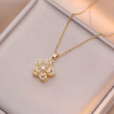 17inch/44mm Swirling Flower Design 14K Gold Plated Pendant Necklace