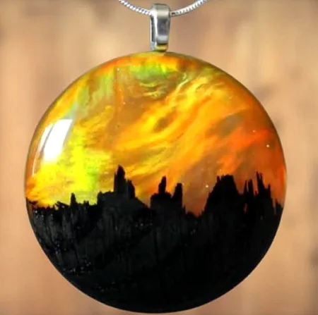 Yellow Aurora Borealis Wood And Resin Anniversary Necklace
