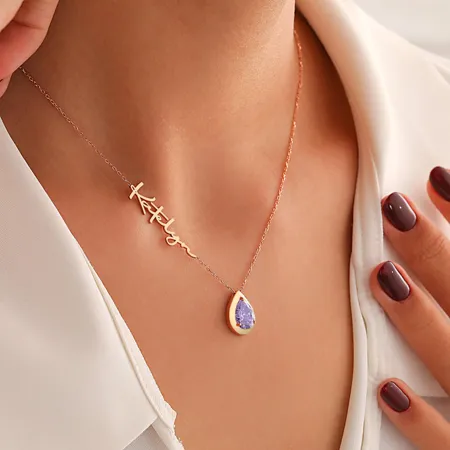 Pear Cut Personalized Handmade Birthstone Name Necklace