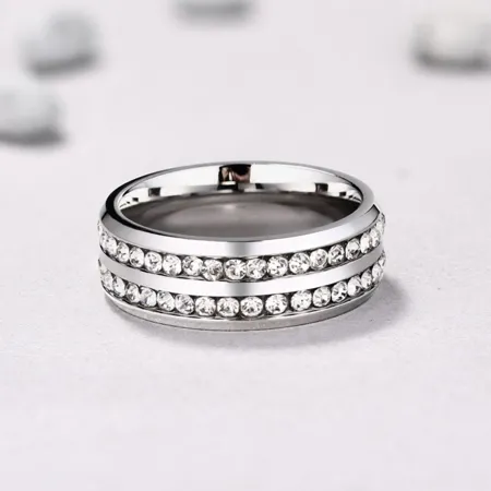Diamond White Round Cut Titanium Steel Men's Ring