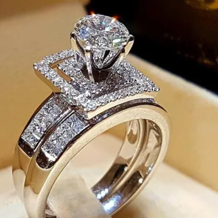 Round Cut Diamond White 2-Piece Bridal Sets