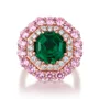 Octagon Cut Emerald Green Sterling Silver Rose Gold Double Halo Engagement Ring