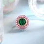 Octagon Cut Emerald Green Sterling Silver Rose Gold Double Halo Engagement Ring