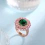 Octagon Cut Emerald Green Sterling Silver Rose Gold Double Halo Engagement Ring
