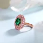 Octagon Cut Emerald Green Sterling Silver Rose Gold Double Halo Engagement Ring