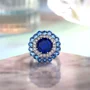 Octagon Cut Sapphire Blue Sterling Silver Double Halo Engagement Ring