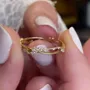 Round Cut Diamond White 925 Sterling Silver Yellow Gold Minimalist Stackable Band