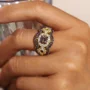 Round Cut Sterling Silver Wide Halo Wedding Band Optional Stone/Metal Colors