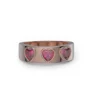 Three Heart Cut Ruby Red Sterling Silver Rose Gold Bezel Promise Ring