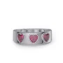 Three Heart Cut Ruby Red Sterling Silver Bezel Promise Ring