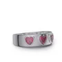 Three Heart Cut Ruby Red Sterling Silver Bezel Promise Ring