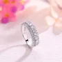 Baguette and Round Cut Two-Row Diamond White Sterling Silver Ring