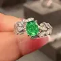 Radiant Cut Emerald Green Art Deco Engagement Ring in 925 Sterling Silver
